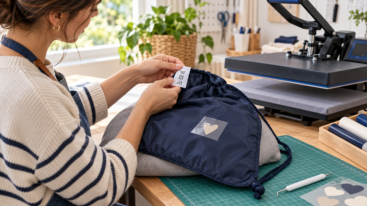 Test de flex thermocollant sur un sac en nylon avec coussin de pressage